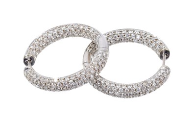 Lot 403 - Pair of diamond hoop earrings with pavé set brilliant cut diamonds