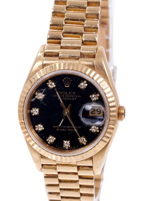 Lot 602 - Ladies Rolex gold Oyster Perpetual DateJust wristwatch, model 69178