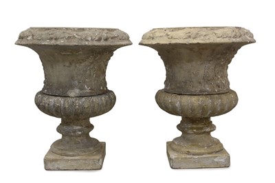 Lot 611 - Good pair of 19th century English composition urns