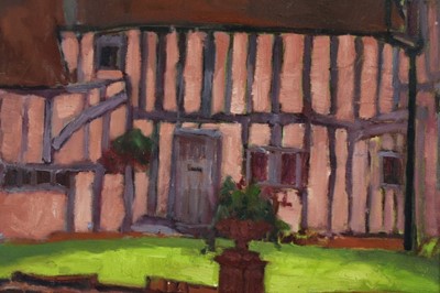 Lot 1100 - David Britton, contemporary, oil on canvas - Weavers' Cottage, Dedham, Essex, signed, framed, 39cm x 49cm