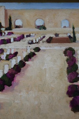 Lot 1105 - David Britton, contemporary, oil on board - Alamein War Cemetry, signed, framed, 40cm x 39cm