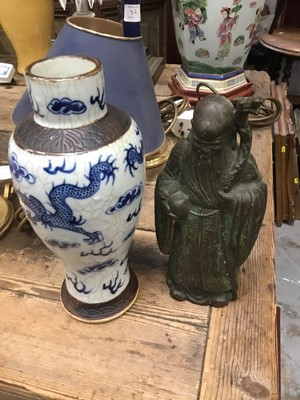 Lot 229 - Old Chinese porcelain crackle glazed vase and a Chinese bronze deity