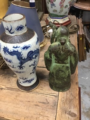 Lot 229 - Old Chinese porcelain crackle glazed vase and a Chinese bronze deity