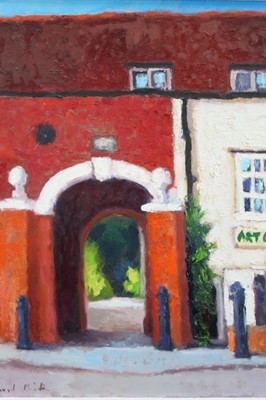 Lot 1106 - David Britton, contemporary, oil on board - Timberleys Archway, Colchester, signed, framed, 44cm x 35cm