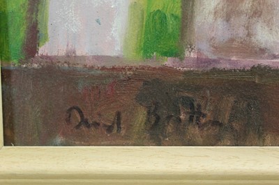 Lot 198 - David Britton, contemporary, oil on board - West Mersea Churchyard, signed, framed, 44cm x 58cm