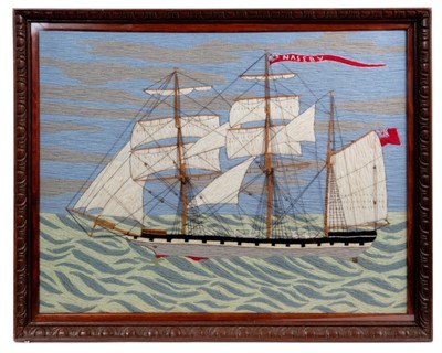 Lot 661 - 19th century woolwork embroidered ship picture