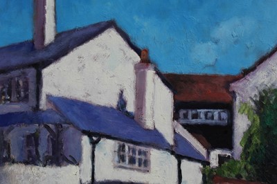 Lot 1114 - David Britton, contemporary, oil on board - Old Pub, The Lane, West Mersea, signed, framed, 39cm x 50cm