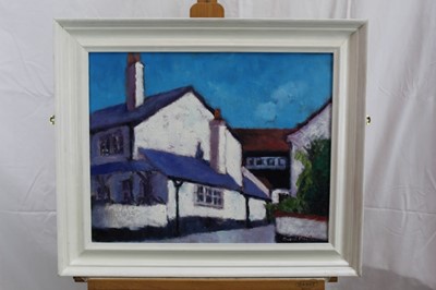 Lot 1114 - David Britton, contemporary, oil on board - Old Pub, The Lane, West Mersea, signed, framed, 39cm x 50cm