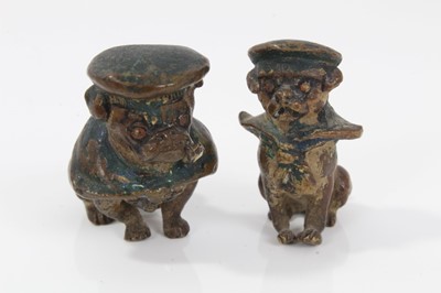 Lot 662 - Two graduated late 19th / early 20th Austrian cold-painted bronze figures of pugs