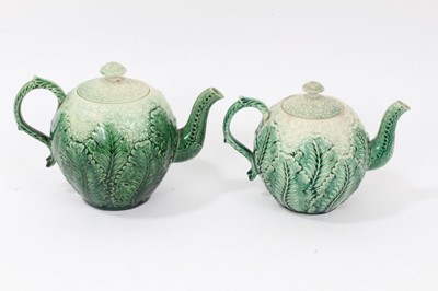 Lot 26 - Two English lead glazed cauliflower form teapots, probably 19th century