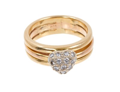 Lot 426 - Diamond cluster ring with a bombe cluster of brilliant cut diamonds on a two-colour gold triple band ring