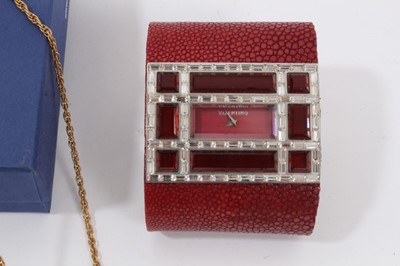 Lot 99 - Pair of Gucci silver 'bamboo' hoop, Swarovski jewellery and Valentino watch