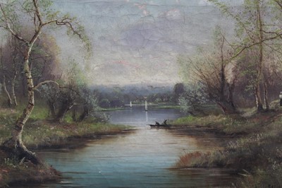 Lot 1192 - Nils Hans Christiansen pair of oils - river landscapes, in gilt frames