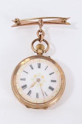 Lot 605 - Late 19th century 14ct Gold fob watch with gold bow brooch