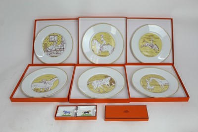 Lot 883 - Unusual set of six Hermes plates, pair of ashtrays