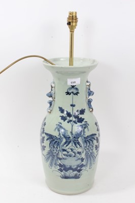 Lot 698 - Chinese celedon porcelain vase converted to a lamp base