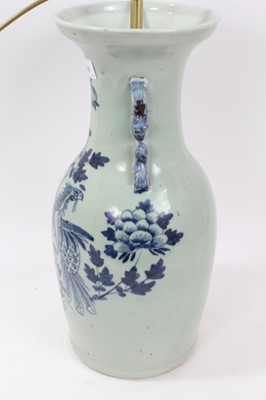 Lot 698 - Chinese celedon porcelain vase converted to a lamp base