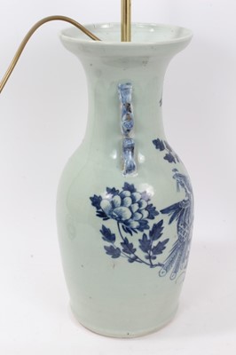 Lot 698 - Chinese celedon porcelain vase converted to a lamp base