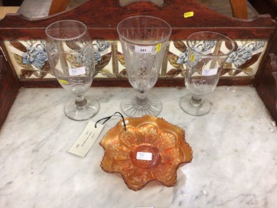Lot 341 - Three Victorian celery vases and carnival glass bowl