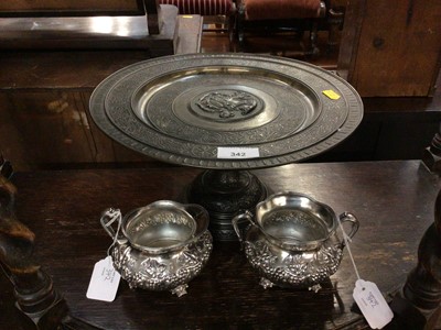 Lot 342 - Greek revival tazza, American silver plate bowl and jug (3)