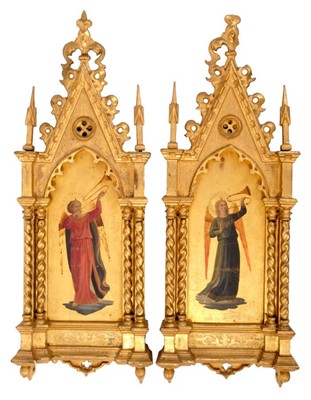 Lot 705 - Good pair of 19th century Italian carved giltwood mediaeval revival religious wall plaques