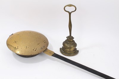 Lot 729 - 18th century brass warming pan together with Georgian doorstop