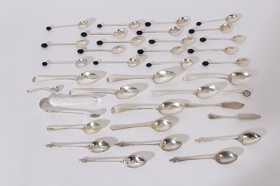 Lot 241 - Set of twelve George V silver bean end coffee spoons (Birmingham 1931), maker Adie Brothers, together with six similar spoons (various dates and makers) and quantity of other silver flatware (vario...
