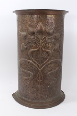 Lot 741 - Arts and crafts copper fire screen and similar umbrella stand