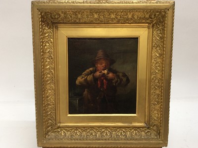 Lot 240 - Continental School oil on panel- man eating, in gilt frame