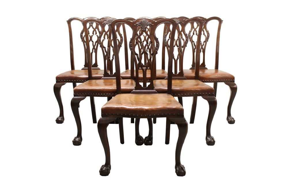 Lot 1345 - Set of eight Chippendale revival mahogany dining chairs