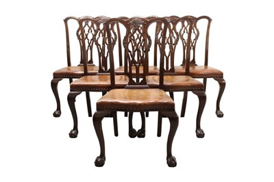 Lot 1345 - Set of eight Chippendale revival mahogany dining chairs