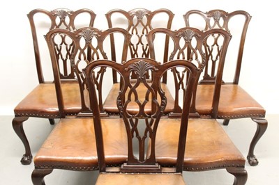 Lot 1345 - Set of eight Chippendale revival mahogany dining chairs