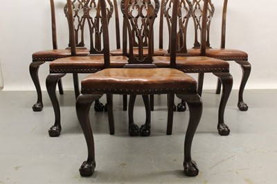 Lot 1345 - Set of eight Chippendale revival mahogany dining chairs