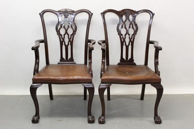 Lot 1345 - Set of eight Chippendale revival mahogany dining chairs