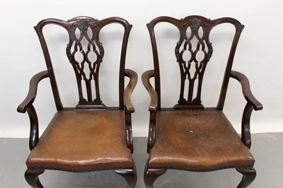 Lot 1345 - Set of eight Chippendale revival mahogany dining chairs