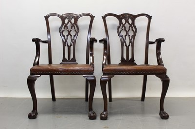 Lot 1345 - Set of eight Chippendale revival mahogany dining chairs