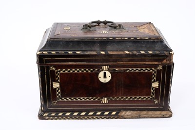 Lot 752 - Elaborate 18th century mahogany, ebony and ivory tea caddy, possibly Colonial