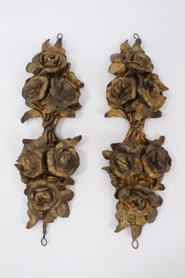 Lot 755 - Pair of decorative 19th century gilt gesso floral wall appliqués