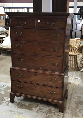 Lot 987 - Georgian mahogany chest on chest with an arrangement of two short and five long drawers