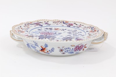 Lot 119 - Late Georgian Spode china Officers Mess regimental warming dish with blue printed mark to reverse 'H.M. 44th Regt' (The East Essex) - Imari palette floral decoration to front, 28cm diameter