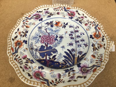 Lot 119 - Late Georgian Spode china Officers Mess regimental warming dish with blue printed mark to reverse 'H.M. 44th Regt' (The East Essex) - Imari palette floral decoration to front, 28cm diameter