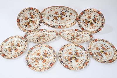 Lot 124 - Small collection of early 19th century Wedgwood pearlware ceramics, including six plates and three dishes, decorated in the Imari style, some pieces with impressed marks, the plates measuring 20.5c...