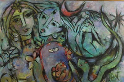 Lot 322 - Vasant Narayan Chinchwadkar (1934) - oil on canvas - three female nudes