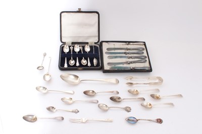 Lot 308 - George III silver Old English pattern table spoon (London 1804), together with a quantity of silver and white metal flatware, 11.5oz of weighable silver