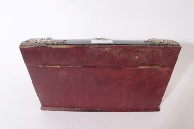 Lot 321 - Victorian leather stationary box with Tortoiseshell and silver mounts, sloped hinged cover opening to reveal fitted interior, together with a similar desk blotter, (London 1892), Maker, William Com...