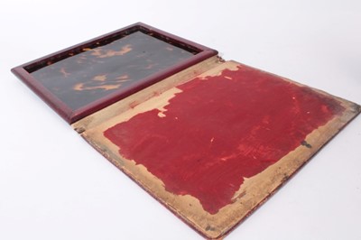 Lot 321 - Victorian leather stationary box with Tortoiseshell and silver mounts, sloped hinged cover opening to reveal fitted interior, together with a similar desk blotter, (London 1892), Maker, William Com...