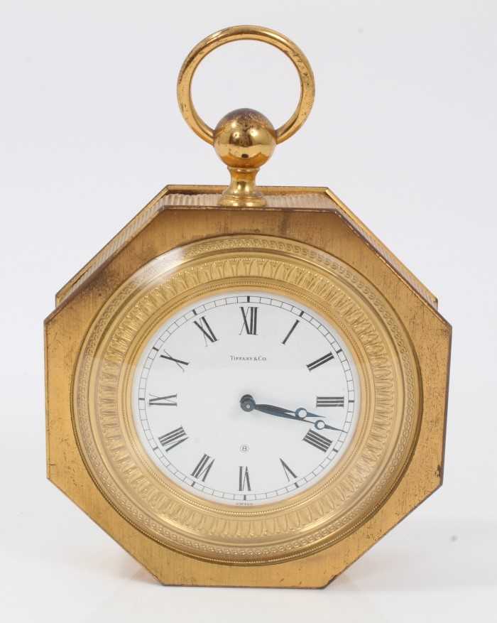 Lot 647 - 1960s Tiffany&Co retailed sedan clock in gilt metal case and enamel dial