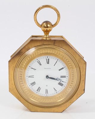 Lot 647 - 1960s Tiffany&Co retailed sedan clock in gilt metal case and enamel dial