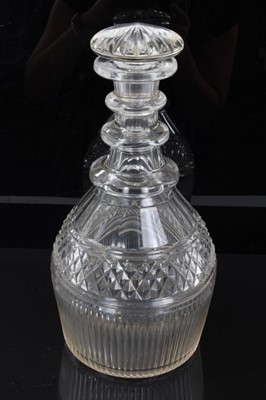 Lot 149 - Good quality 19th century magnum decanter and stopper, with a faceted triple neck and mushroom stopper, 30.5cm height