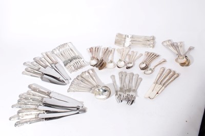 Lot 365 - 20th Century Composite silver plated canteen of Kings pattern cutlery, comprising eight dinner knives, eight starter knives, eight dinner forks, eight starter forks, seven desert spoons, eight soup...